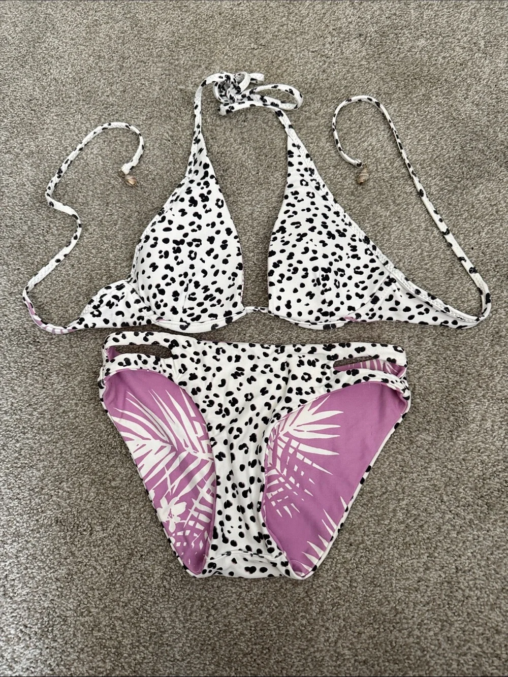 Reversible Print Triangle Bikini Set with padding. High waist bottoms. Size S.